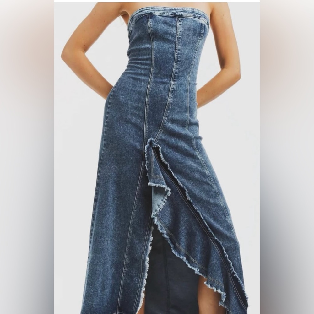 Urban Outfitters Blue Strapless Denim Dress